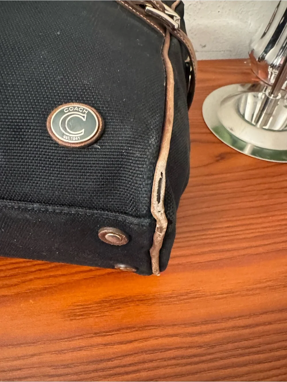 Coach Black Canvas Briefcase with Brown Leather Trim